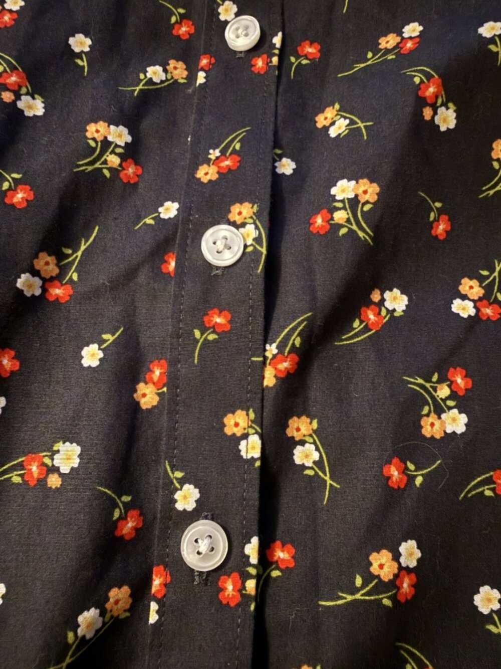 Lands' End No Iron Supima Cotton Black Floral Button-Up Dress Shirt Size 20